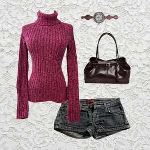 vintage moda international magenta knit turtleneck sweater